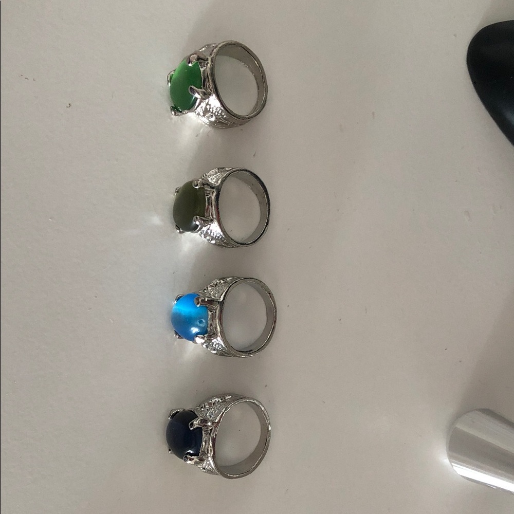 Elegant gemstone unisex rings Stone Silver coloured Ring set of 4